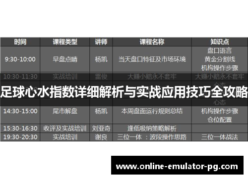 足球心水指数详细解析与实战应用技巧全攻略